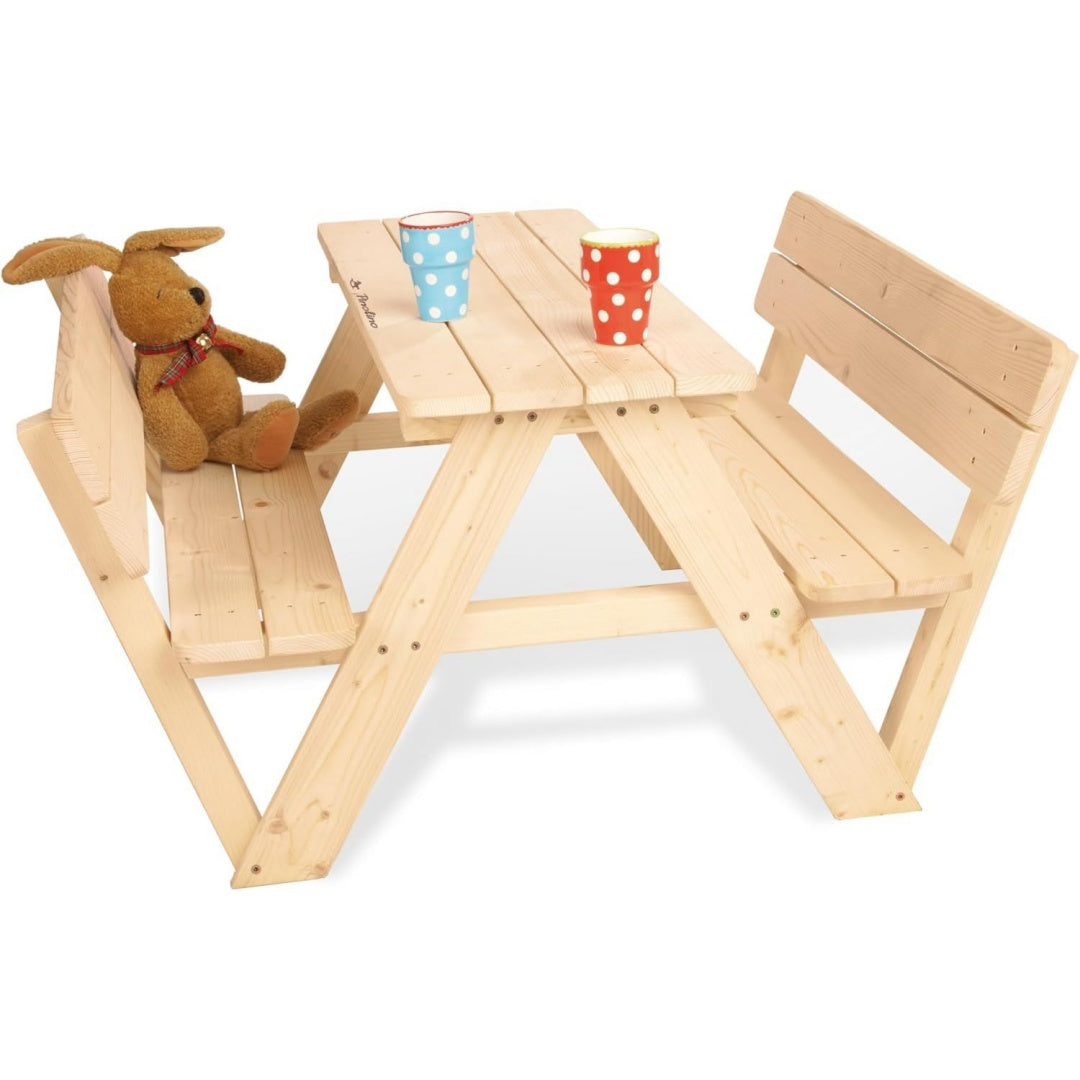 set tavolo e sedie rosso legno massello da picnic con cuscini